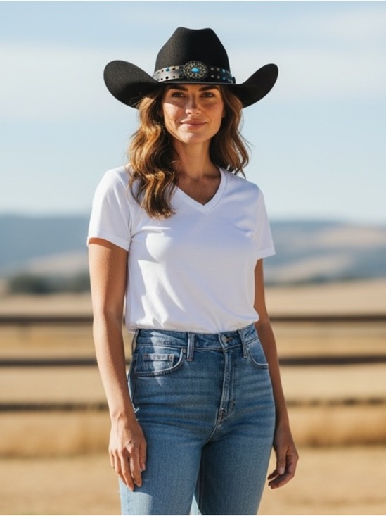 Black Cowboy Hat with Turquoise Accents